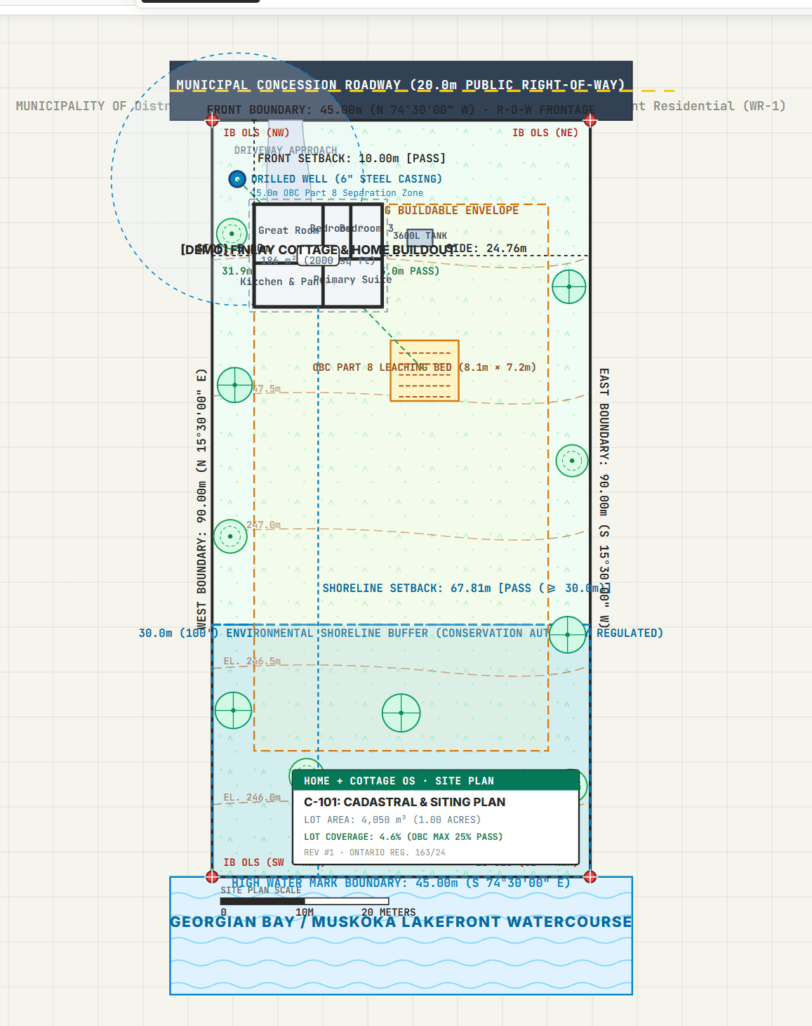 Waterfront Cadastral & Shoreline Siting Plan (DWG C-101) architectural blueprint and cadastral siting